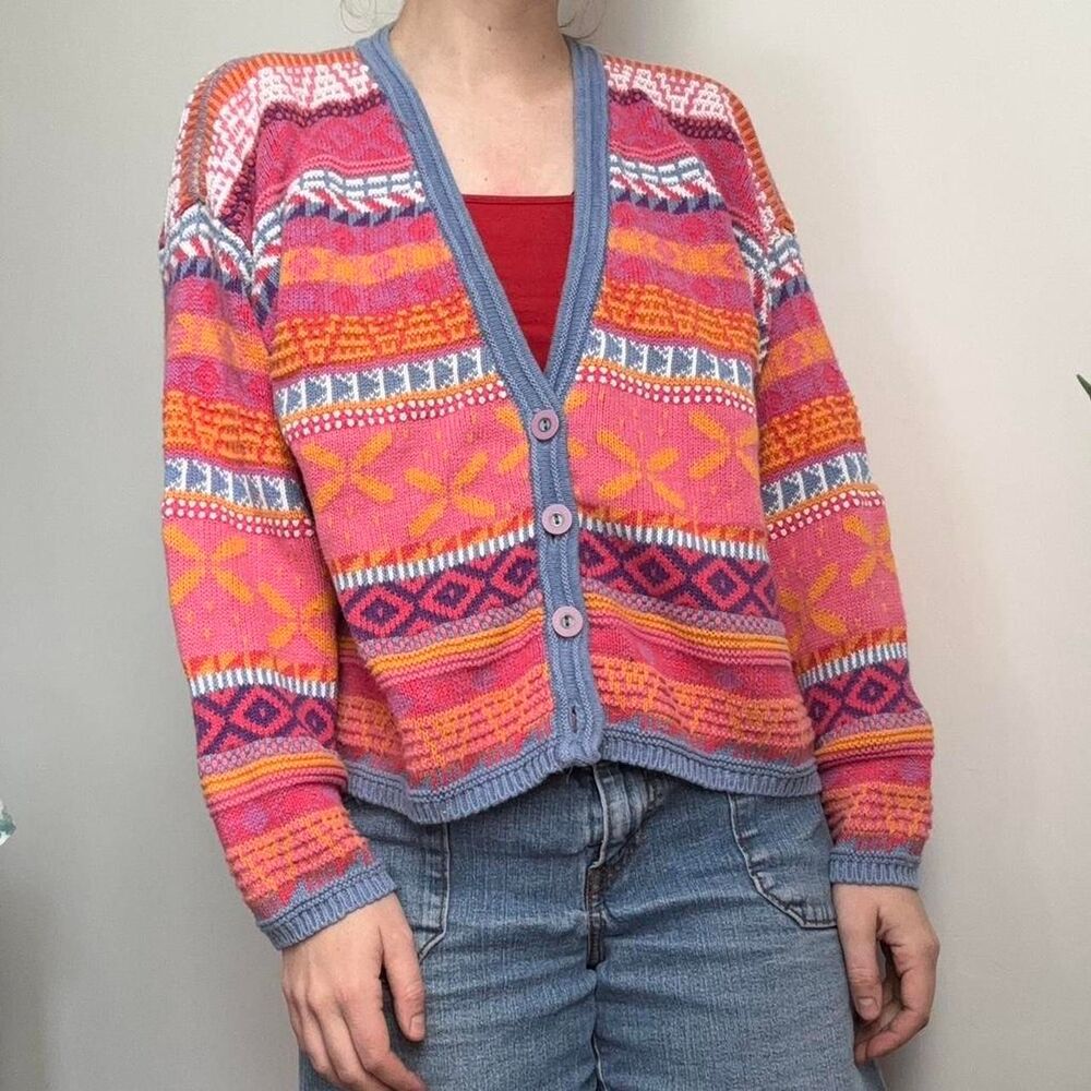 SEGRETS sun prints  Women's Pink and blue vintage cardigan
